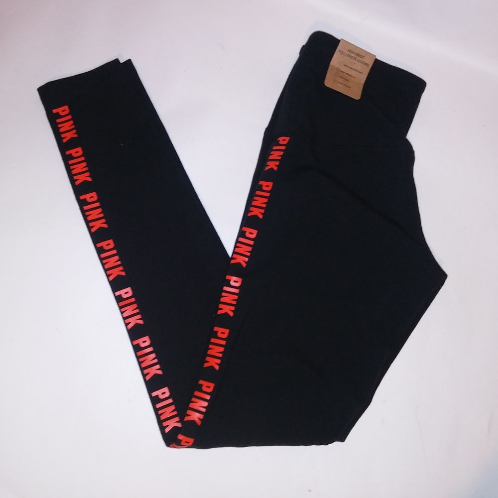 Victoria Secret PINK Leggings Small Black Red High Waist Full Length Cotton Pant